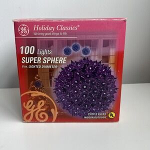 PURPLE GE Holiday Classic 6" Super Sphere 100 Lights Starburst Ball Xmas Mardi G